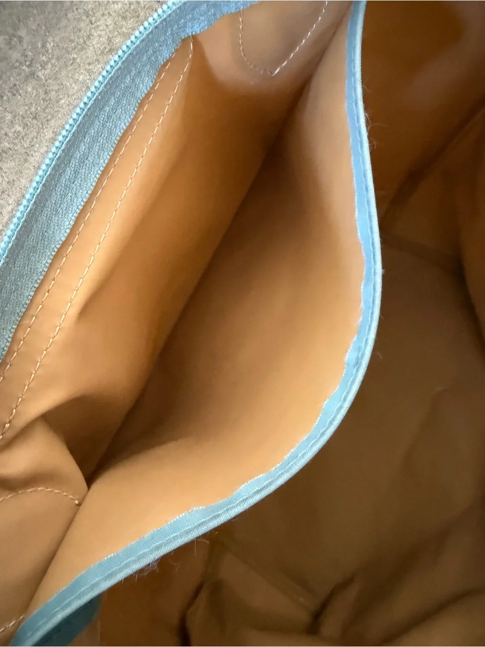Longchamp Light Blue Nylon Tote with Leather Trim